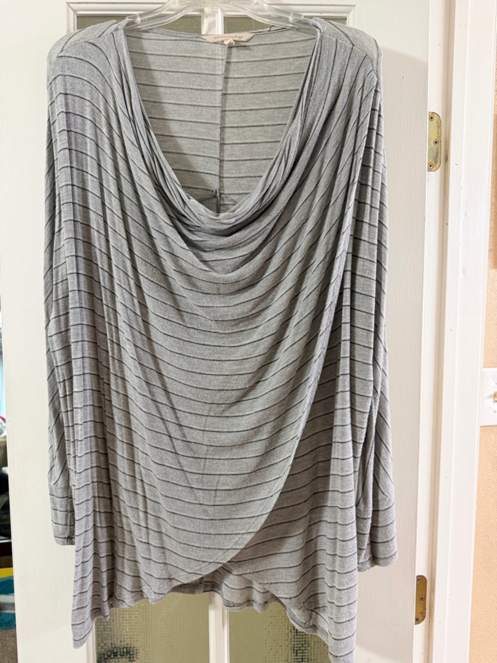 Soft Surroundings Light Gray Top with Dark Gray Stripes